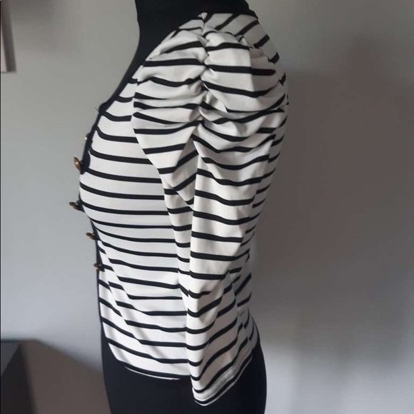 Zinga military style striped top , size  petite M. - Picture 5 of 9